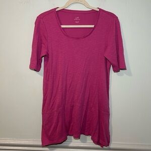 J. Jill Pink Pima Cotton Dipped Hem Tunic Slit Sides Short Sleeve Top Size Small